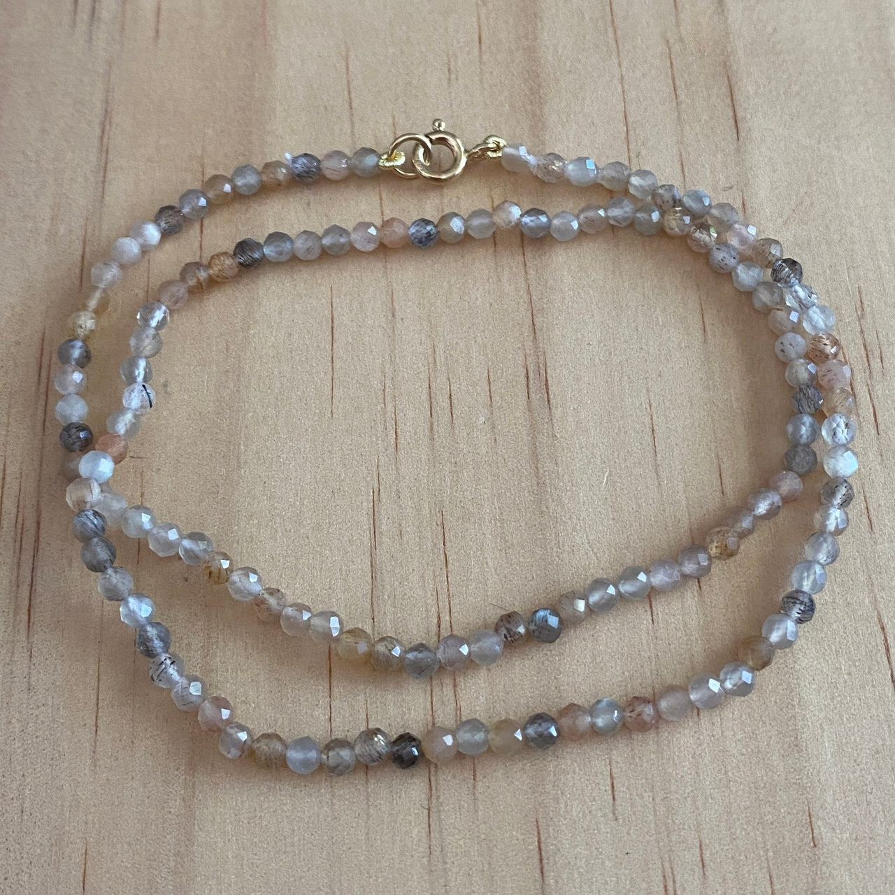 Solid 9 Carat Yellow Gold Peach Grey Moonstone Necklace - Empaness