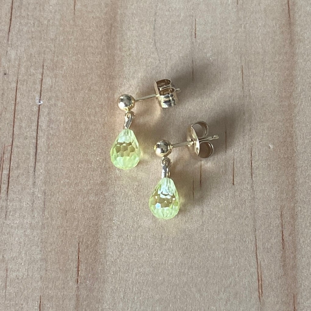 Solid 9 Carat Yellow Gold Green Cubic Zirconia Ball Stud Earrings - Empaness